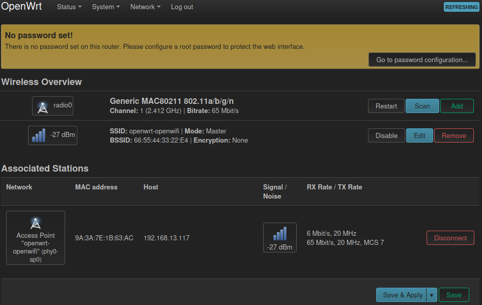 OpenWrt LuCI wireless configuration page